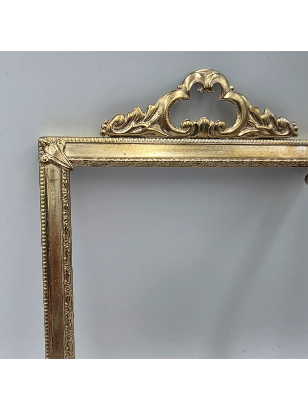Ornate Gold Tone Metal Picture Frame Decorative Open Ends & Ball Feet VTG 4.5"x6